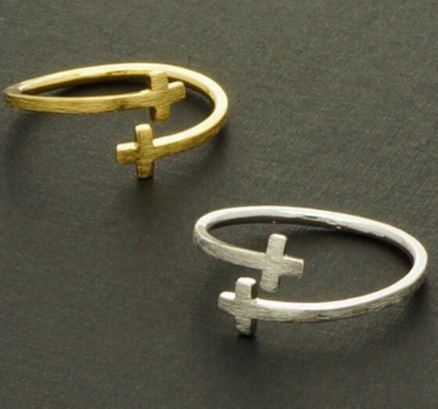 Vintage Open Double Cross Crucifix Finger Ring