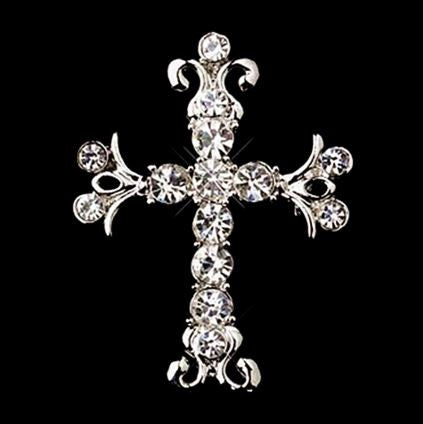 Rhodium Silver Plated Clear Rhinestone Diamante Pin