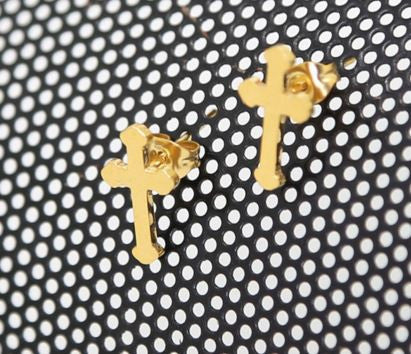 Gold Jesus Cross Christian Stud Earring