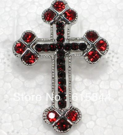 Red Crystal Rhinestone Cross Brooch Pin