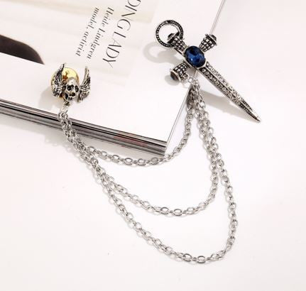 Tassel Cross Brooches For Women Evil Skull Men Brooch Rhinestone