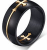 Mens Titanium Steel Black IP Gold Maltese Cross Rings