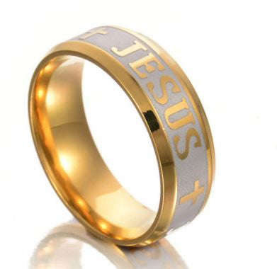 JESUS Cross Letter Bible Wedding Band Ring