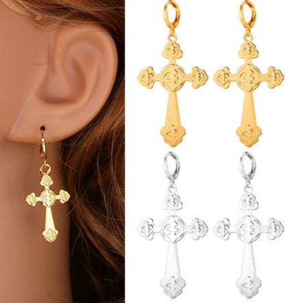 Latin Cross For Women Drop Earring Platinum